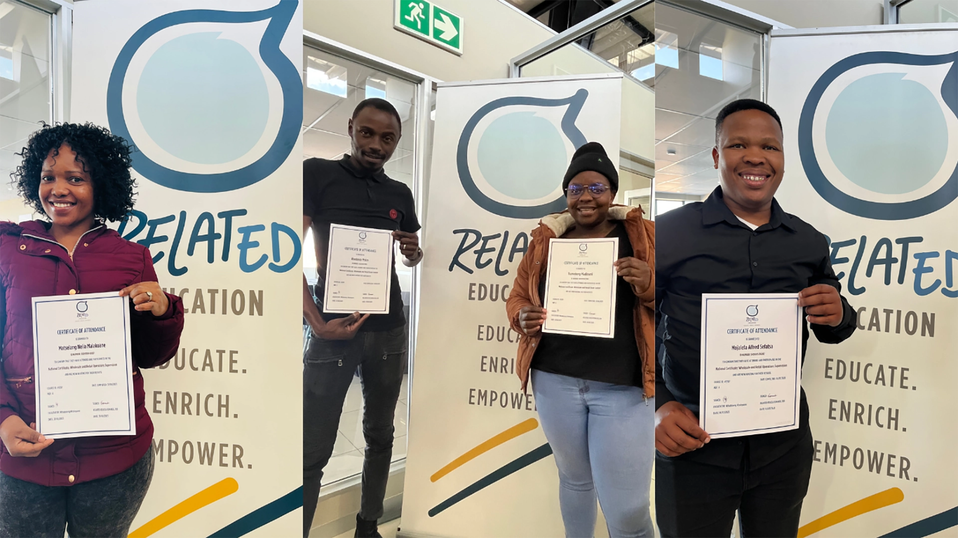 Independent learners posing with certificates after completing their Retail Qualification